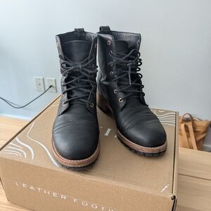 Patina Black Leather Women's Lace Up Boots